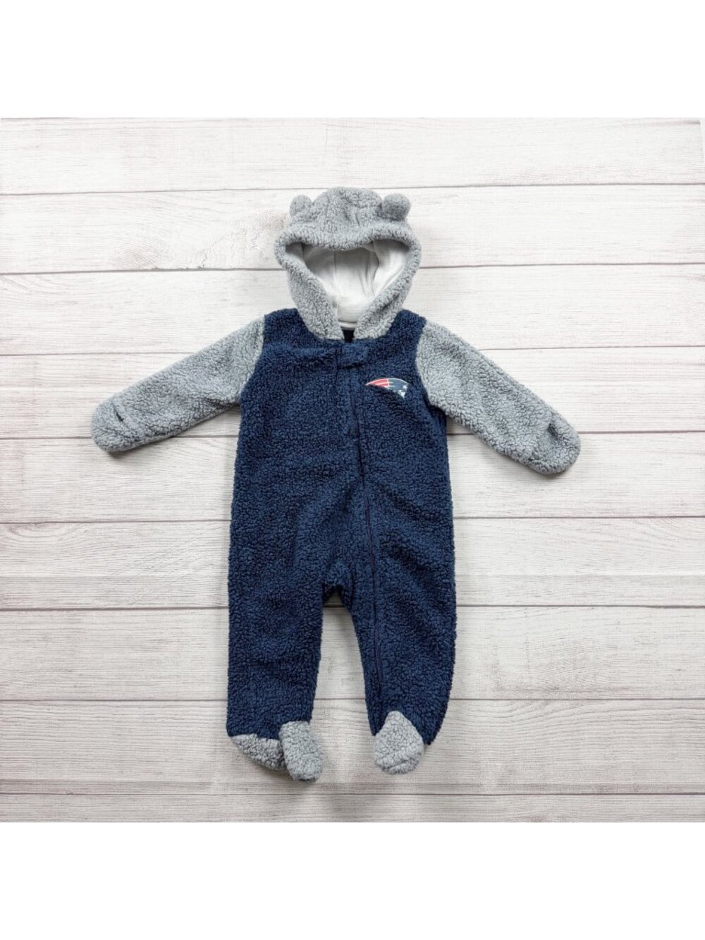 NFL Team Apparel Infant Sherpa Fleece Hooded Coverall Romper 6-9 Months - Picture 1 of 4